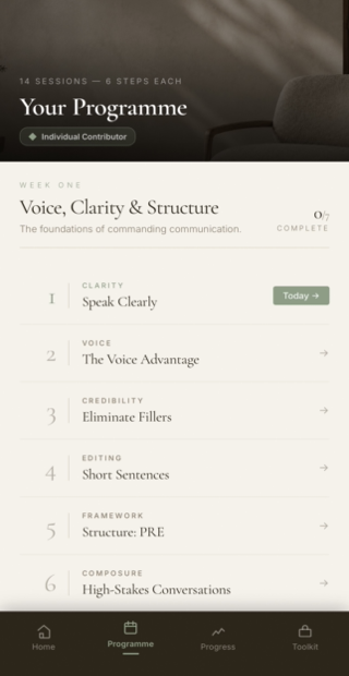 AmplifyU app — programme session screen